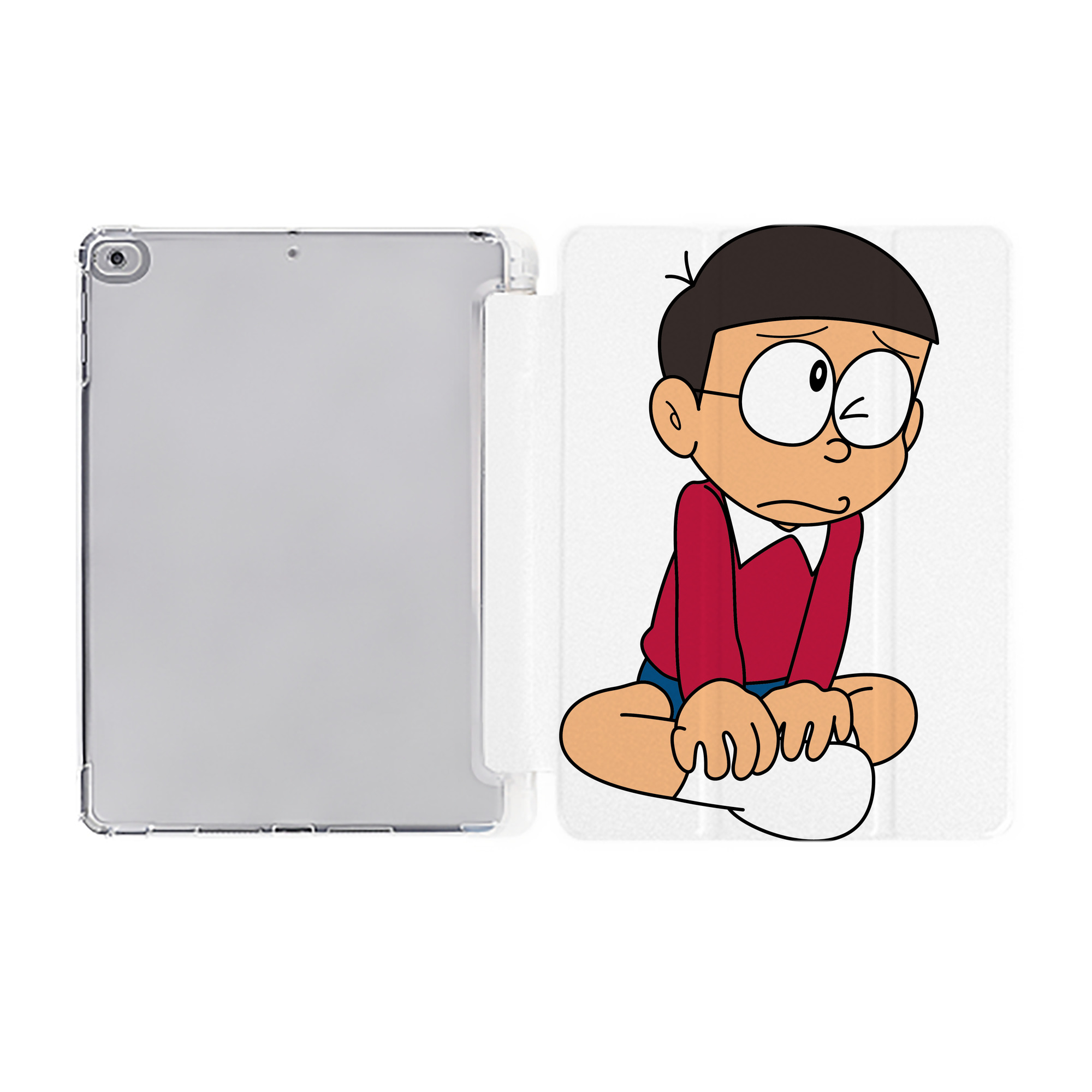 （画像用） ドラえもん 野比 のび太 Doraemon Nobita Nobi IPad ケース ペン収納付き 三つ折りスタンド PUレザー×シリコン 対応機種9.5/10.5/10.9インチ
